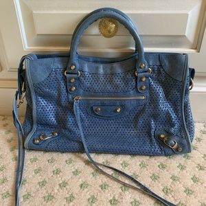 Balenciaga Perforated Indigo City Bag